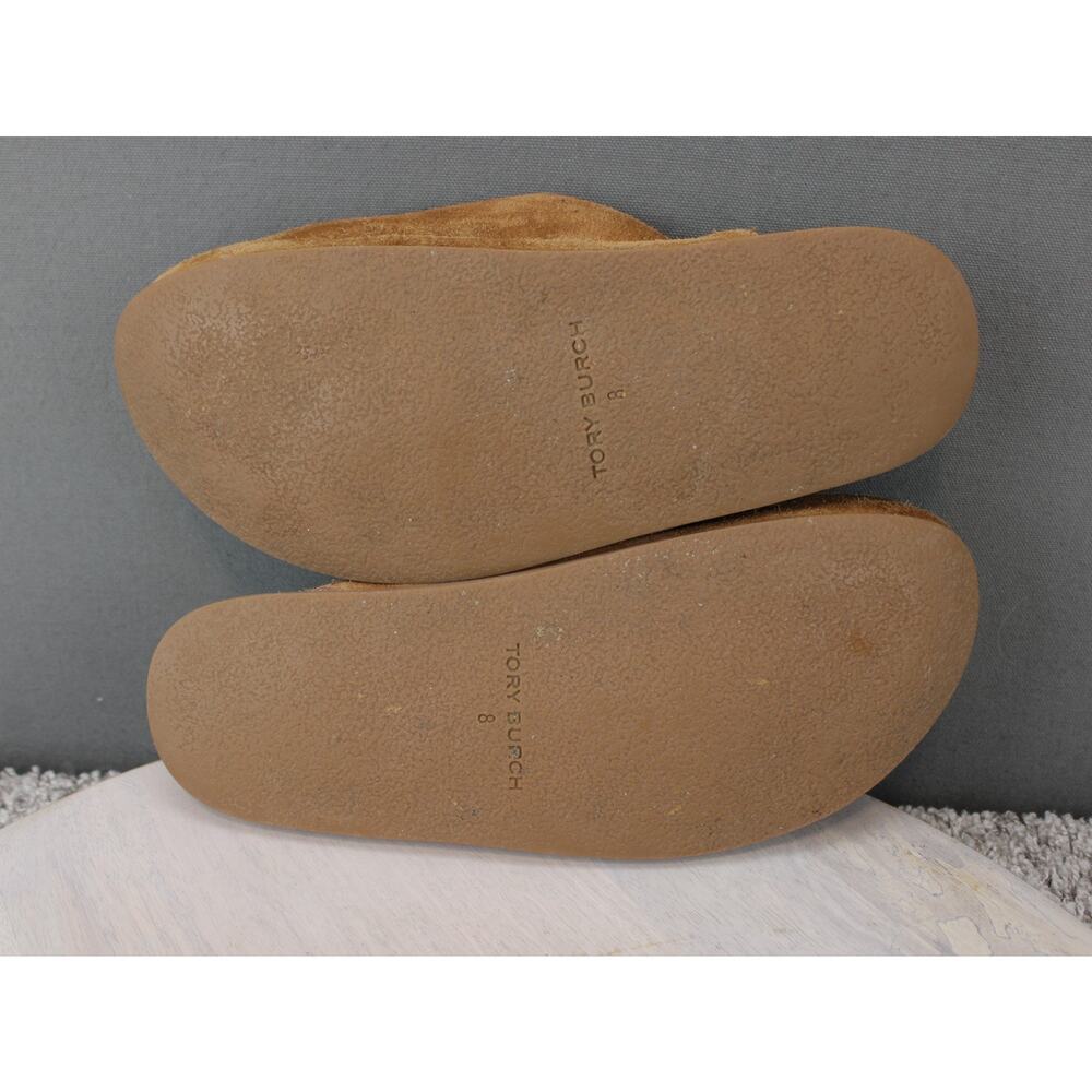 Tory Burch Shearling Lined Suede Slippers Womens 8 Brown Cozy Slip On - Picture 5 of 7